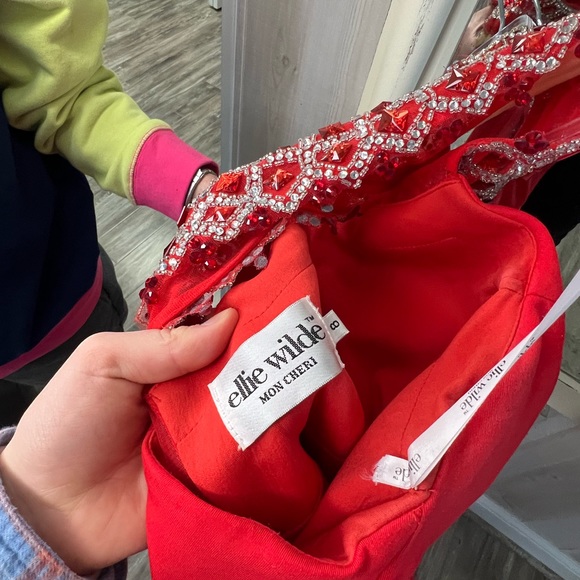 Red Halter Sequin Beaded Dress - Picture 7 of 9